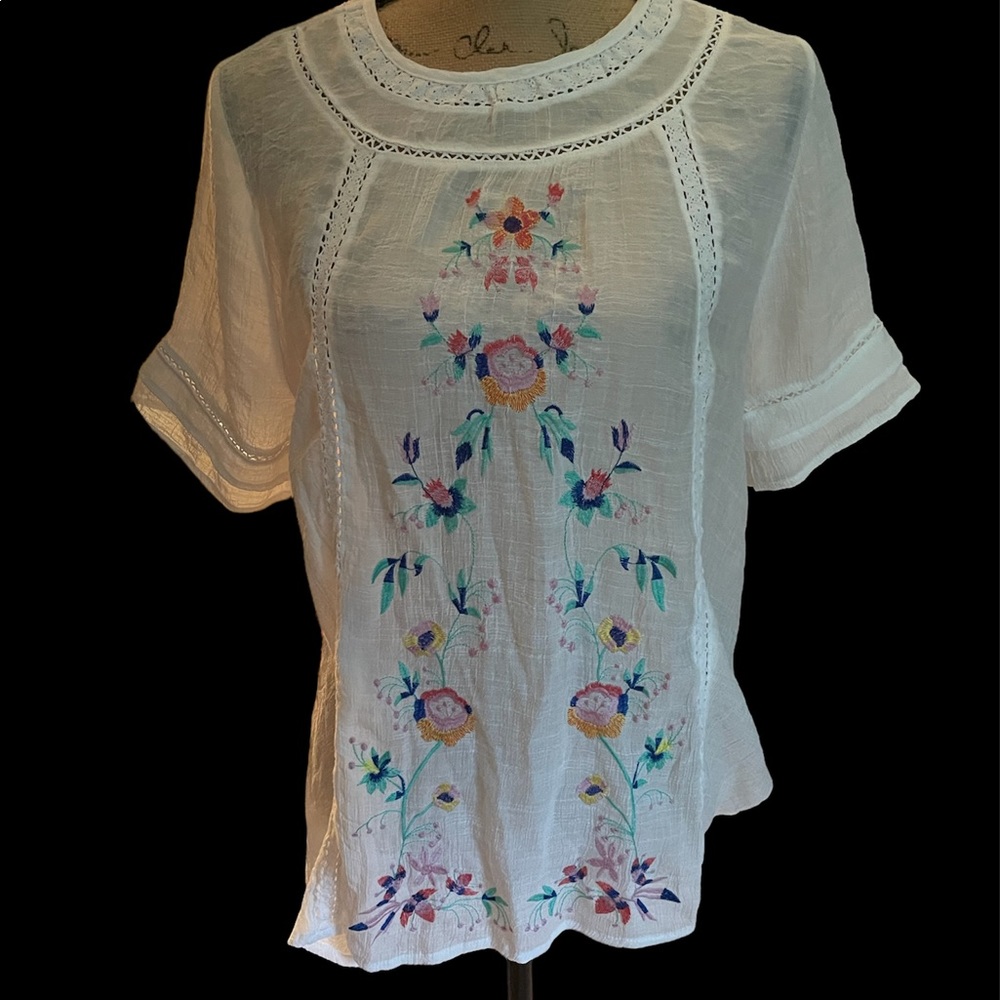 Umgee Gauze Blouse with Embroidered flowers